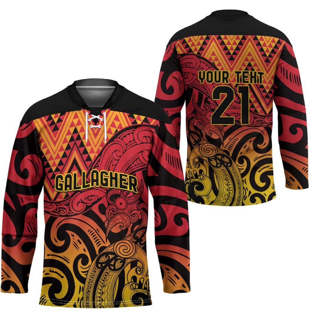 New Zealand Rangatira Custom Hockey Jersey Red and Gold Niho Taniwha Maori Tribal LT9 - Polynesian Pride