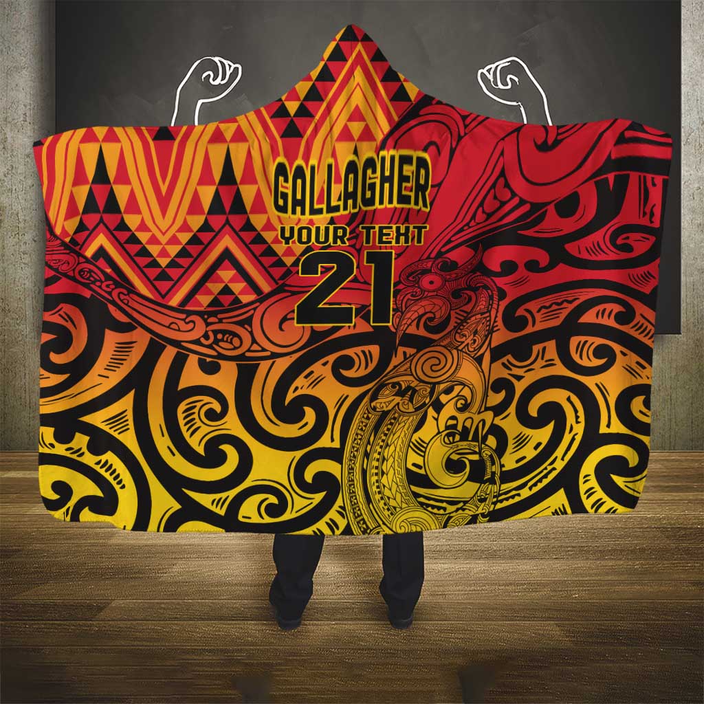 New Zealand Rangatira Custom Hooded Blanket Red and Gold Niho Taniwha Maori Tribal LT9 - Polynesian Pride