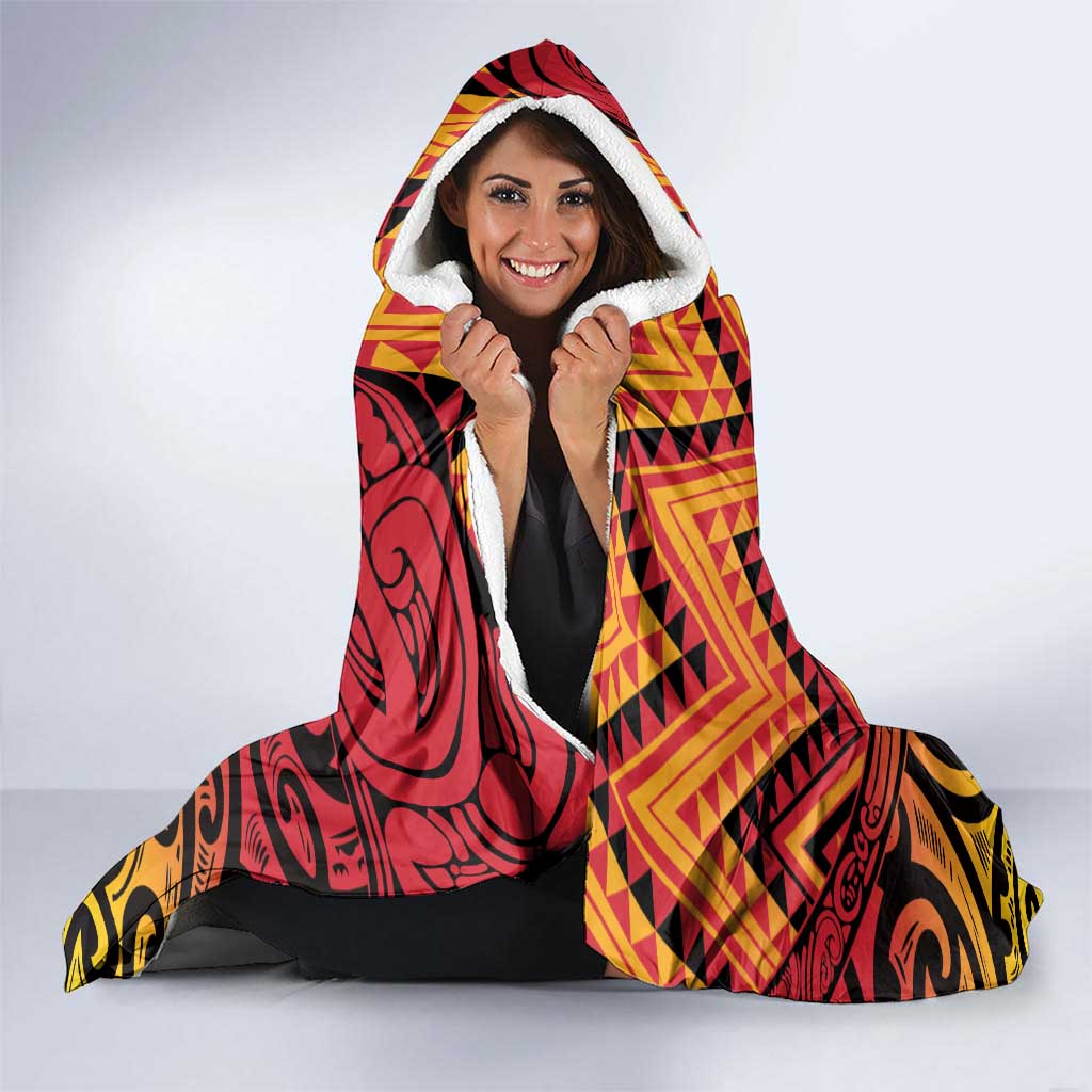 New Zealand Rangatira Custom Hooded Blanket Red and Gold Niho Taniwha Maori Tribal LT9 - Polynesian Pride