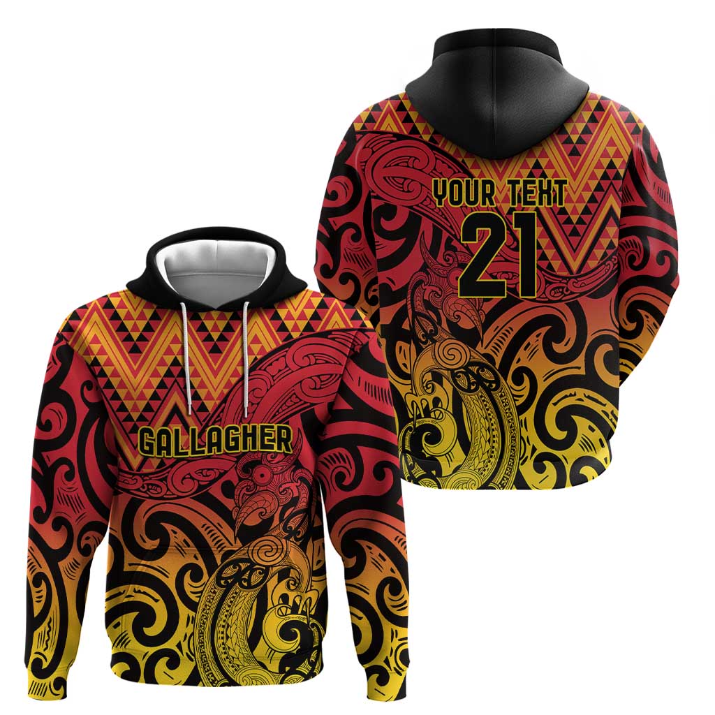 New Zealand Rangatira Custom Hoodie Red and Gold Niho Taniwha Maori Tribal