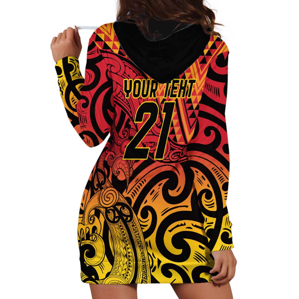 New Zealand Rangatira Custom Hoodie Dress Red and Gold Niho Taniwha Maori Tribal LT9 - Polynesian Pride