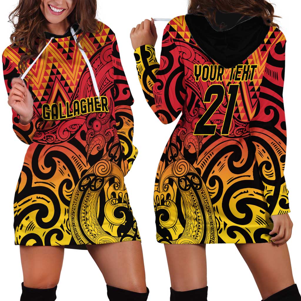 New Zealand Rangatira Custom Hoodie Dress Red and Gold Niho Taniwha Maori Tribal LT9 - Polynesian Pride