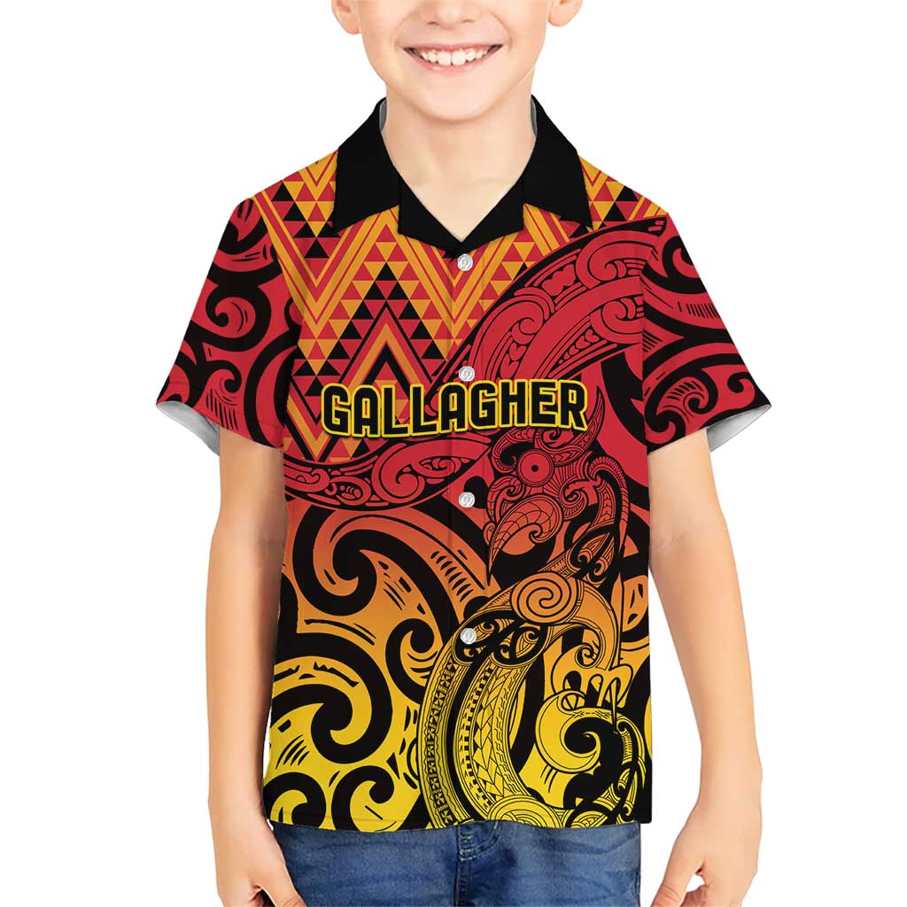 New Zealand Rangatira Custom Kid Hawaiian Shirt Red and Gold Niho Taniwha Maori Tribal LT9 Kid Gold - Polynesian Pride