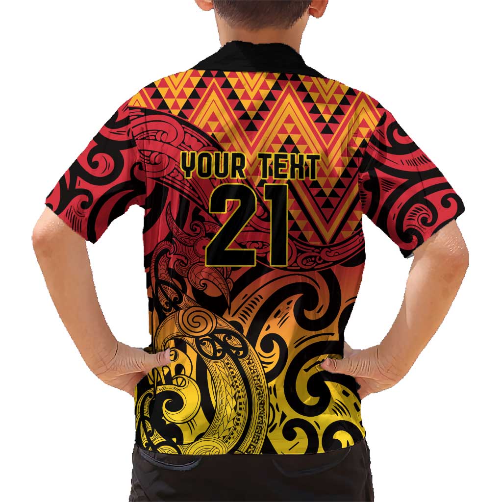 New Zealand Rangatira Custom Kid Hawaiian Shirt Red and Gold Niho Taniwha Maori Tribal LT9 - Polynesian Pride