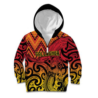 New Zealand Rangatira Custom Kid Hoodie Red and Gold Niho Taniwha Maori Tribal LT9 Zip Hoodie Gold - Polynesian Pride