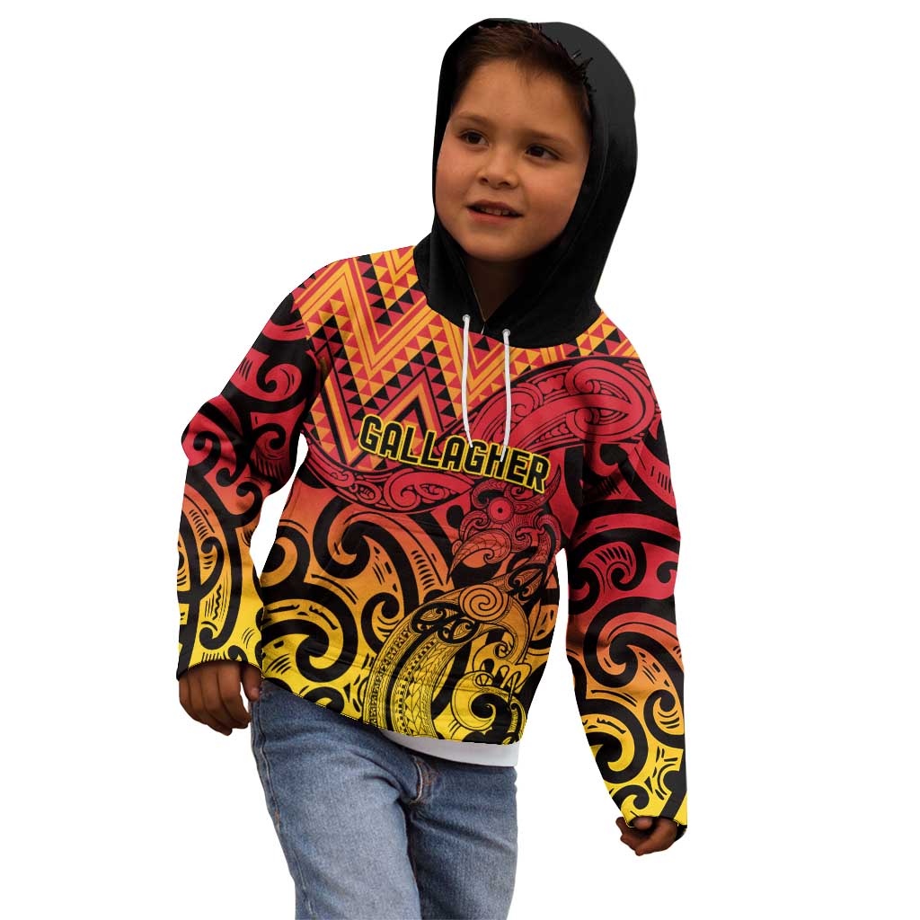 New Zealand Rangatira Custom Kid Hoodie Red and Gold Niho Taniwha Maori Tribal LT9 - Polynesian Pride