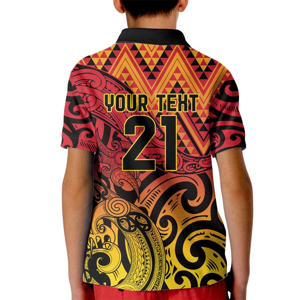 New Zealand Rangatira Custom Kid Polo Shirt Red and Gold Niho Taniwha Maori Tribal LT9 - Polynesian Pride