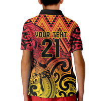 New Zealand Rangatira Custom Kid Polo Shirt Red and Gold Niho Taniwha Maori Tribal LT9 - Polynesian Pride