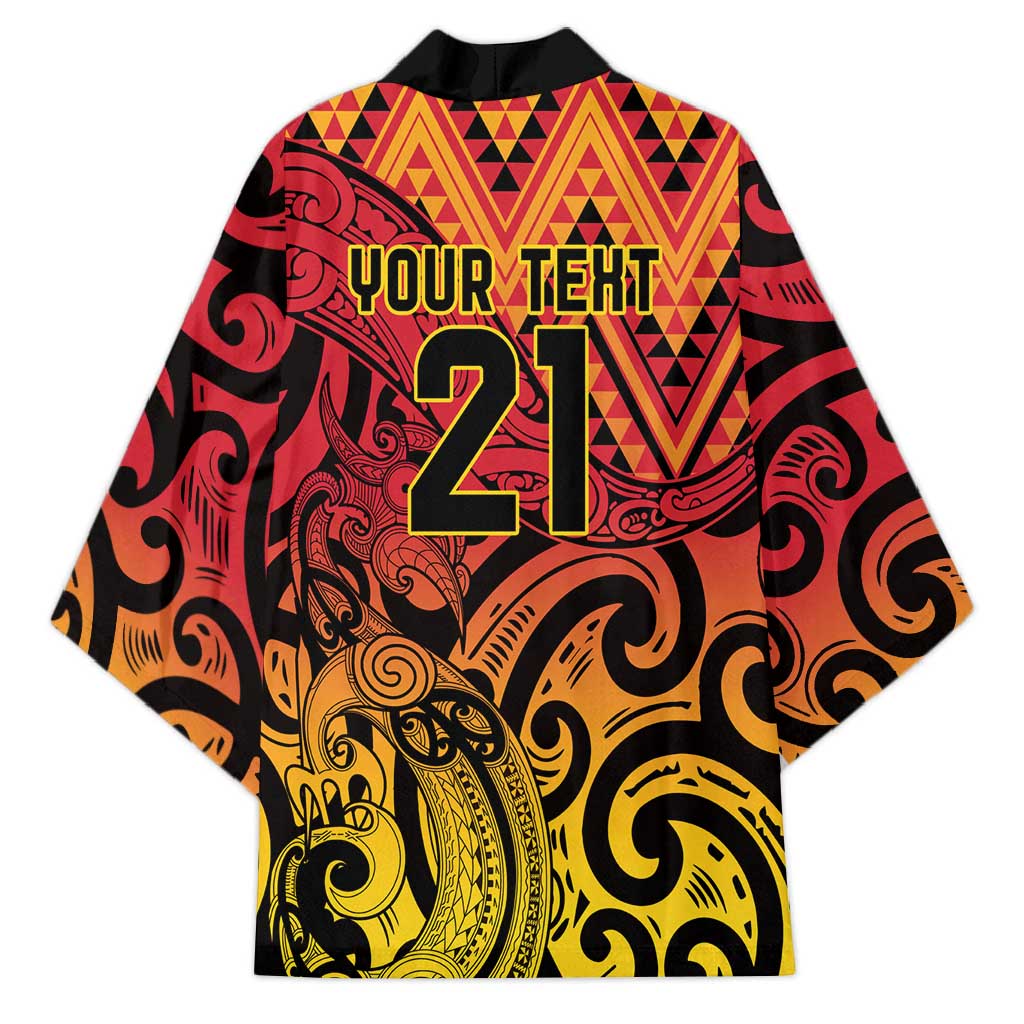 New Zealand Rangatira Custom Kimono Red and Gold Niho Taniwha Maori Tribal LT9 - Polynesian Pride