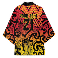 New Zealand Rangatira Custom Kimono Red and Gold Niho Taniwha Maori Tribal LT9 - Polynesian Pride