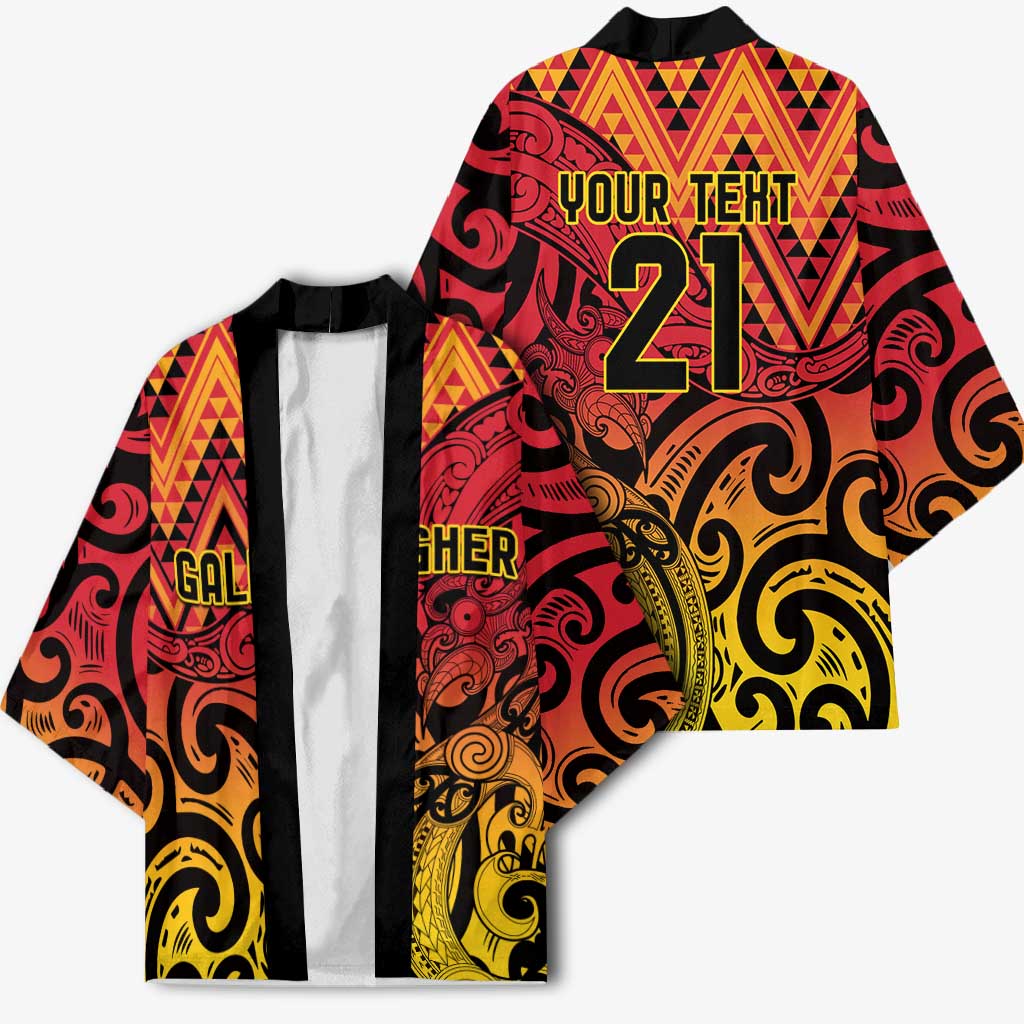 New Zealand Rangatira Custom Kimono Red and Gold Niho Taniwha Maori Tribal LT9 - Polynesian Pride