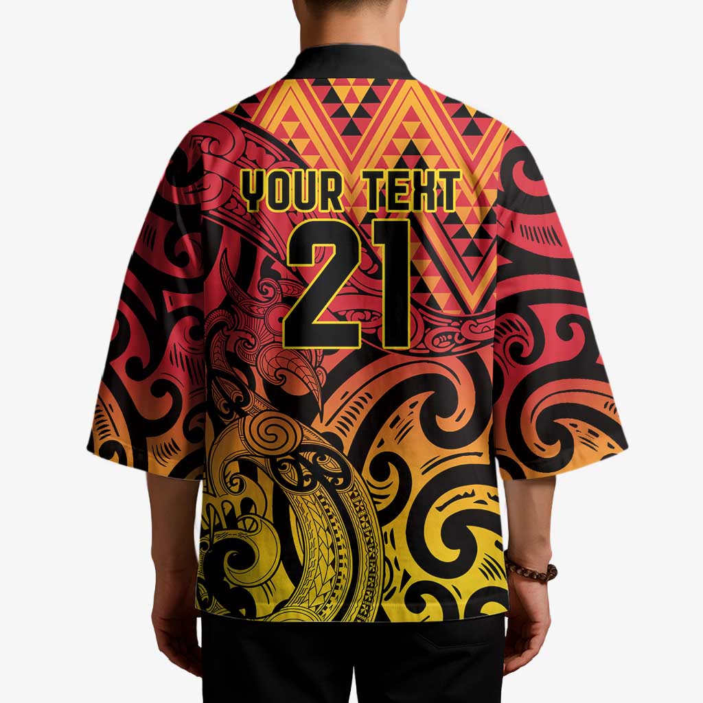 New Zealand Rangatira Custom Kimono Red and Gold Niho Taniwha Maori Tribal LT9 - Polynesian Pride