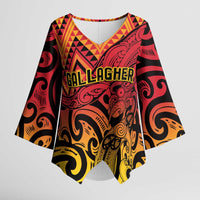 New Zealand Rangatira Custom Kimono Sleeve Blouse Red and Gold Niho Taniwha Maori Tribal LT9 Female Gold - Polynesian Pride
