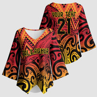 New Zealand Rangatira Custom Kimono Sleeve Blouse Red and Gold Niho Taniwha Maori Tribal LT9 - Polynesian Pride