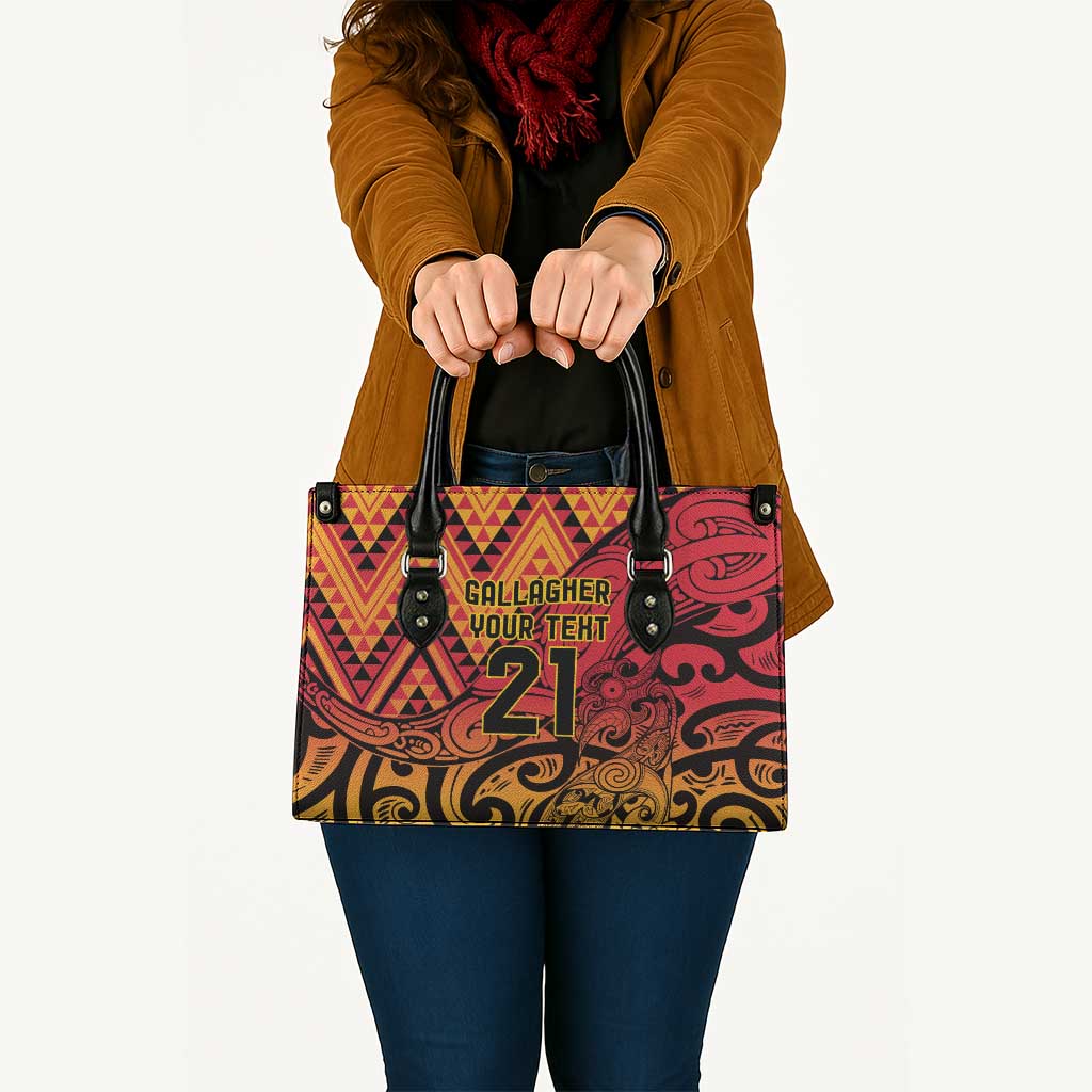 New Zealand Rangatira Custom Leather Bag Red and Gold Niho Taniwha Maori Tribal LT9 - Polynesian Pride