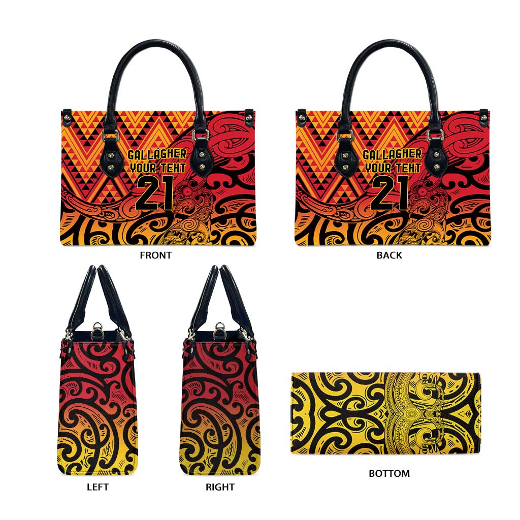 New Zealand Rangatira Custom Leather Bag Red and Gold Niho Taniwha Maori Tribal LT9 - Polynesian Pride