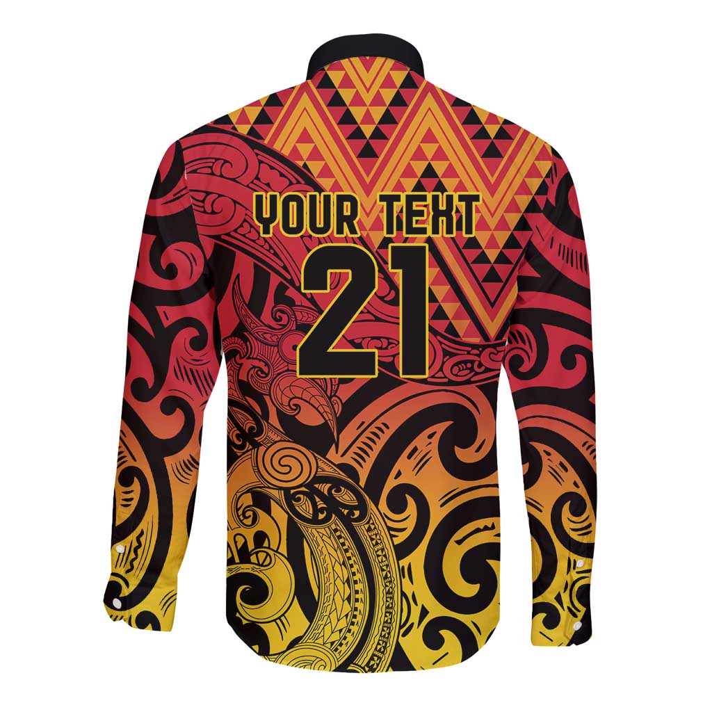 New Zealand Rangatira Custom Long Sleeve Button Shirt Red and Gold Niho Taniwha Maori Tribal LT9 - Polynesian Pride