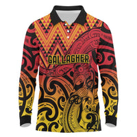 New Zealand Rangatira Custom Long Sleeve Polo Shirt Red and Gold Niho Taniwha Maori Tribal LT9 Gold - Polynesian Pride
