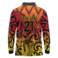 New Zealand Rangatira Custom Long Sleeve Polo Shirt Red and Gold Niho Taniwha Maori Tribal LT9 - Polynesian Pride