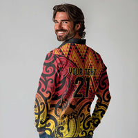 New Zealand Rangatira Custom Long Sleeve Polo Shirt Red and Gold Niho Taniwha Maori Tribal LT9 - Polynesian Pride