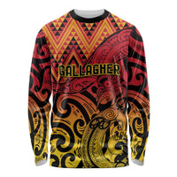 New Zealand Rangatira Custom Long Sleeve Shirt Red and Gold Niho Taniwha Maori Tribal LT9 Unisex Gold - Polynesian Pride