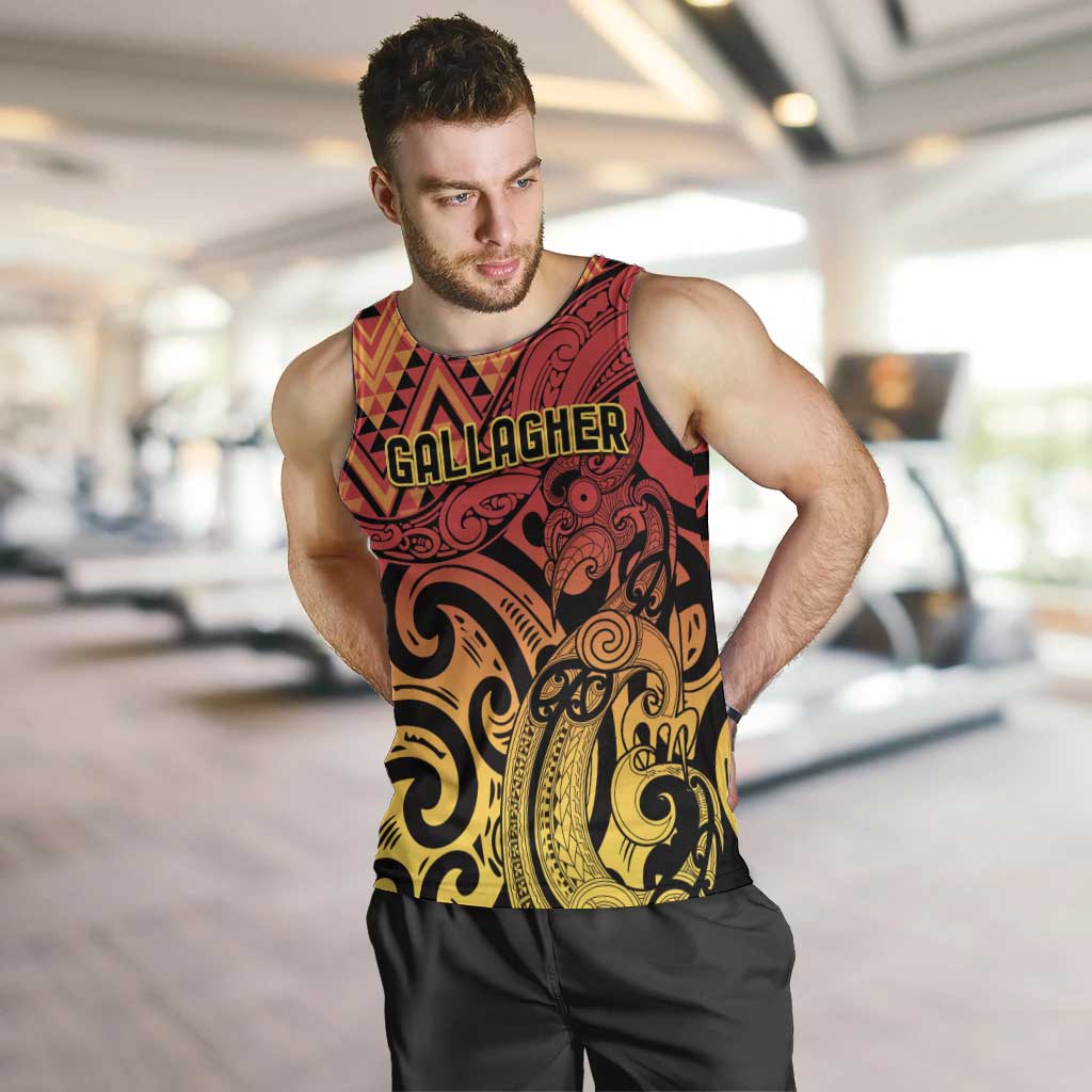 New Zealand Rangatira Custom Men Tank Top Red and Gold Niho Taniwha Maori Tribal LT9 Gold - Polynesian Pride