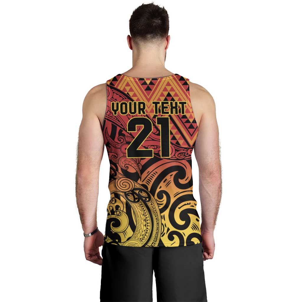 New Zealand Rangatira Custom Men Tank Top Red and Gold Niho Taniwha Maori Tribal LT9 - Polynesian Pride