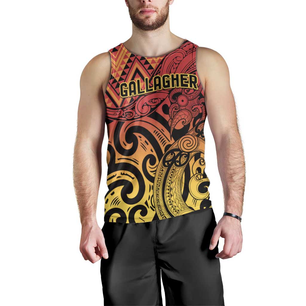 New Zealand Rangatira Custom Men Tank Top Red and Gold Niho Taniwha Maori Tribal LT9 - Polynesian Pride