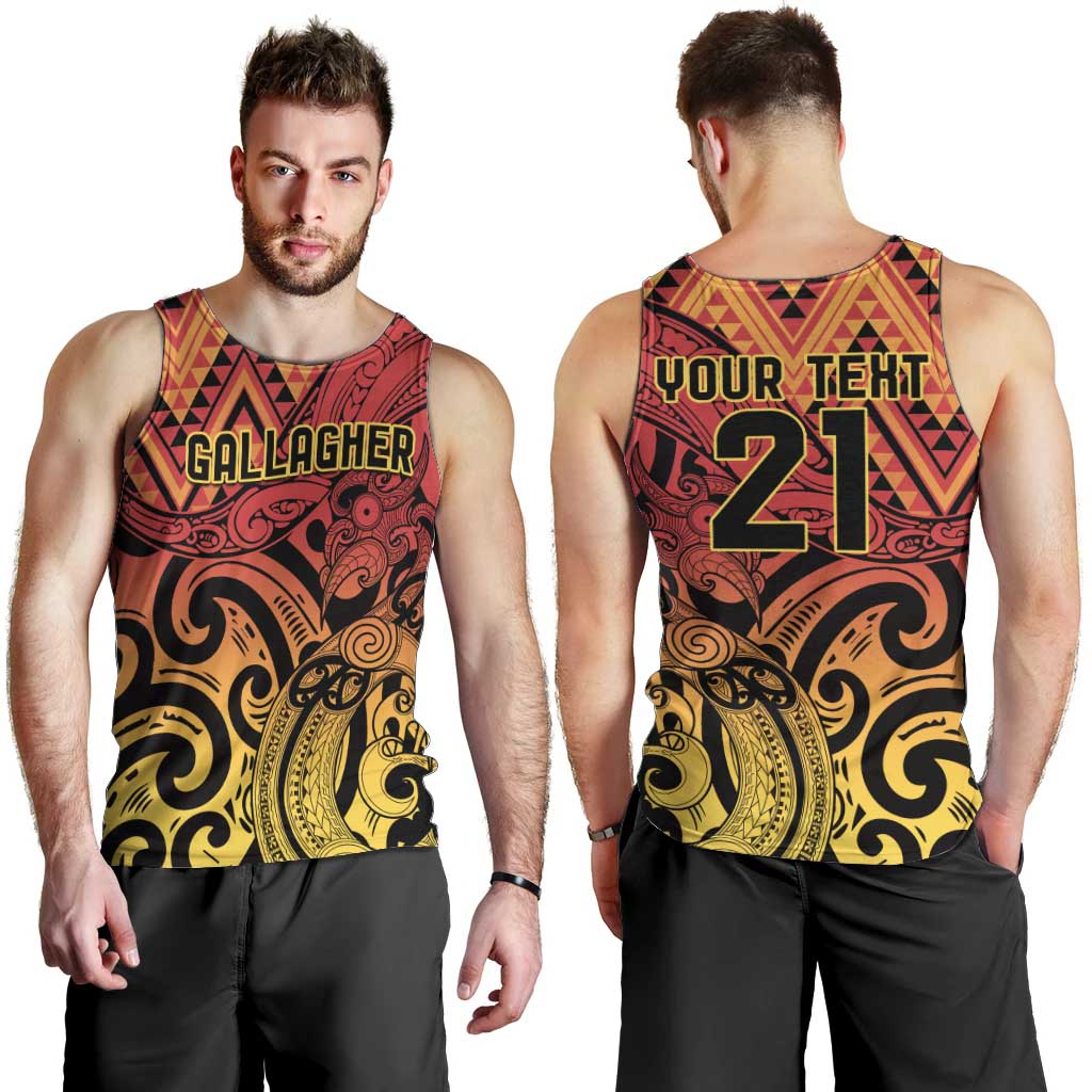 New Zealand Rangatira Custom Men Tank Top Red and Gold Niho Taniwha Maori Tribal LT9 - Polynesian Pride