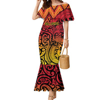 New Zealand Rangatira Custom Mermaid Dress Red and Gold Niho Taniwha Maori Tribal LT9 Women Gold - Polynesian Pride