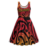 New Zealand Rangatira Custom Midi Dress Red and Gold Niho Taniwha Maori Tribal LT9 Gold - Polynesian Pride