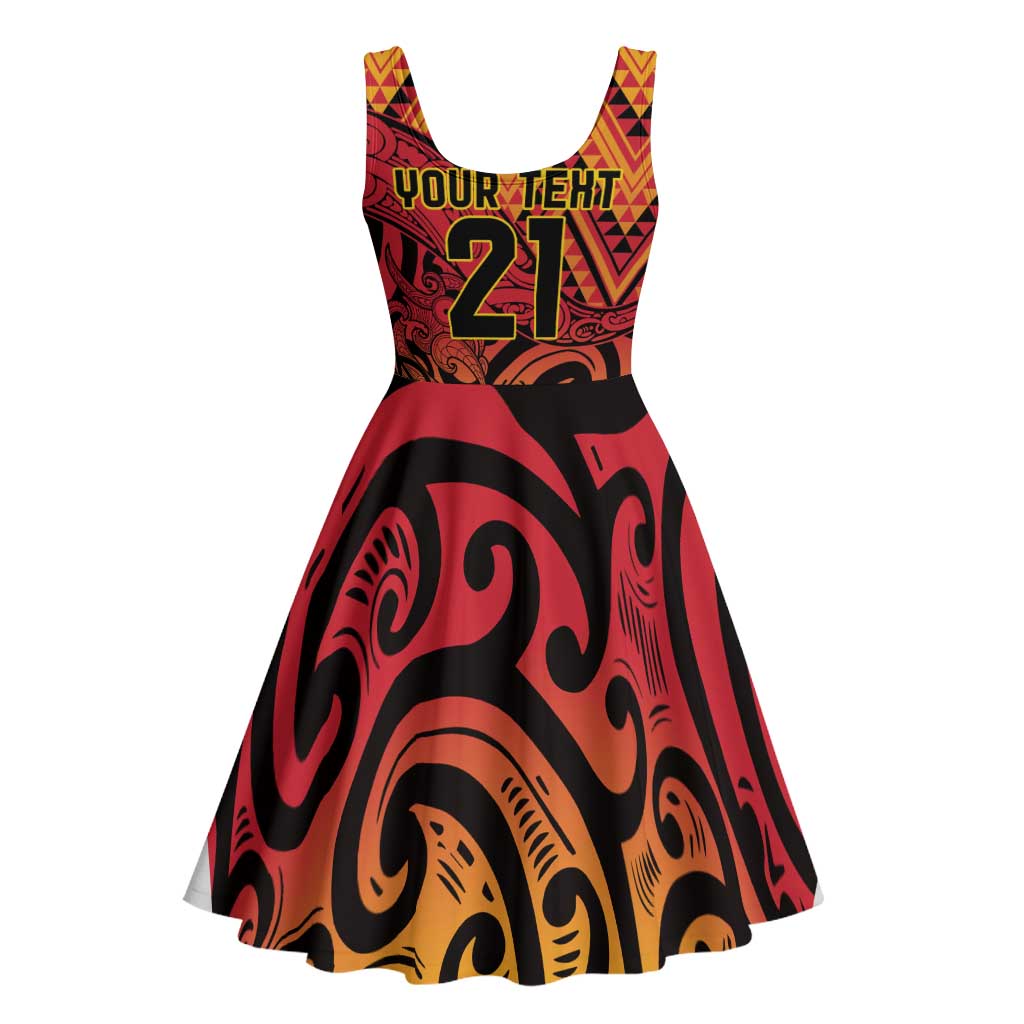 New Zealand Rangatira Custom Midi Dress Red and Gold Niho Taniwha Maori Tribal LT9 - Polynesian Pride