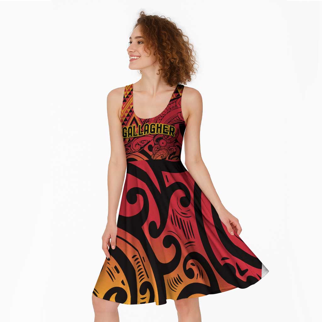 New Zealand Rangatira Custom Midi Dress Red and Gold Niho Taniwha Maori Tribal LT9 - Polynesian Pride