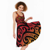 New Zealand Rangatira Custom Midi Dress Red and Gold Niho Taniwha Maori Tribal LT9 - Polynesian Pride
