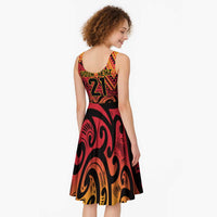 New Zealand Rangatira Custom Midi Dress Red and Gold Niho Taniwha Maori Tribal LT9 - Polynesian Pride