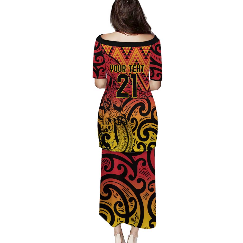 New Zealand Rangatira Custom Puletasi Red and Gold Niho Taniwha Maori Tribal LT9 - Polynesian Pride