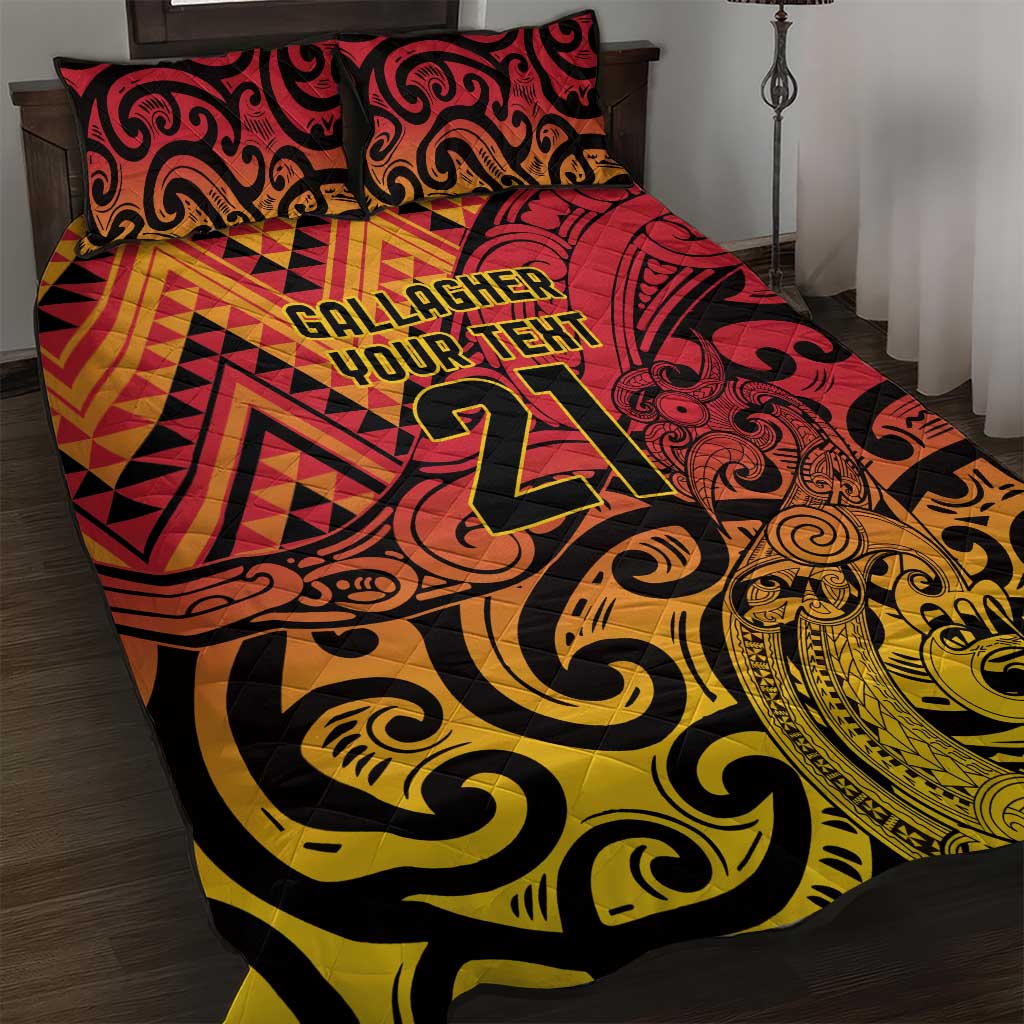 New Zealand Rangatira Custom Quilt Bed Set Red and Gold Niho Taniwha Maori Tribal LT9 Gold - Polynesian Pride
