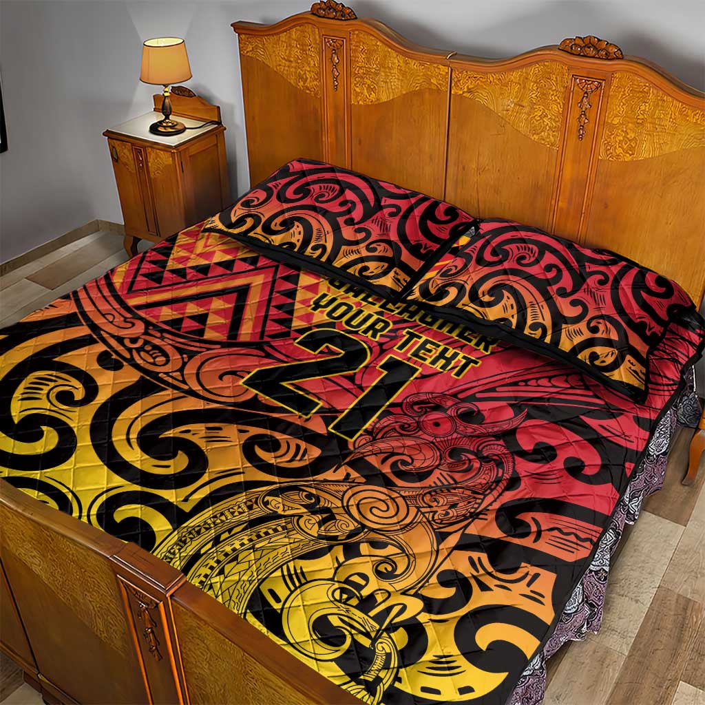 New Zealand Rangatira Custom Quilt Bed Set Red and Gold Niho Taniwha Maori Tribal LT9 - Polynesian Pride