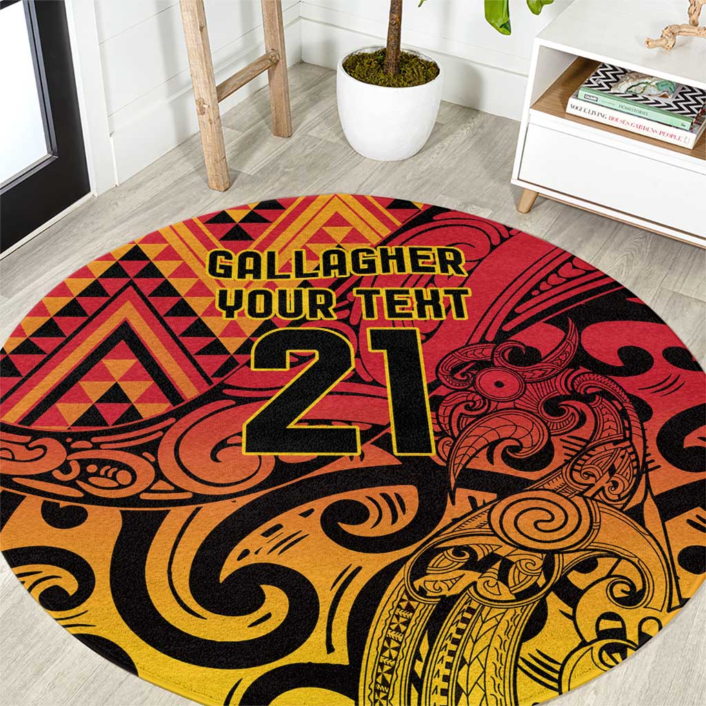 New Zealand Rangatira Custom Round Carpet Red and Gold Niho Taniwha Maori Tribal LT9 Gold - Polynesian Pride