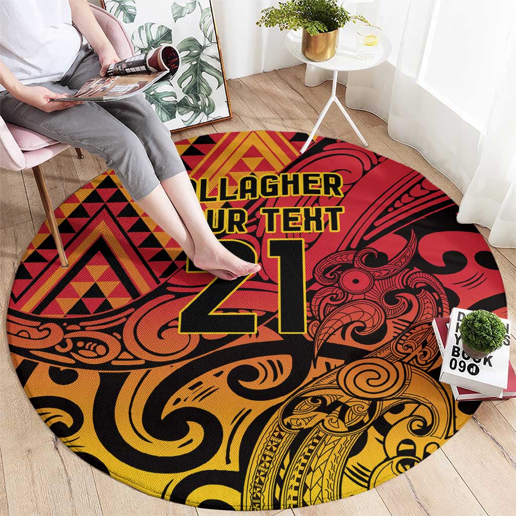 New Zealand Rangatira Custom Round Carpet Red and Gold Niho Taniwha Maori Tribal LT9 - Polynesian Pride