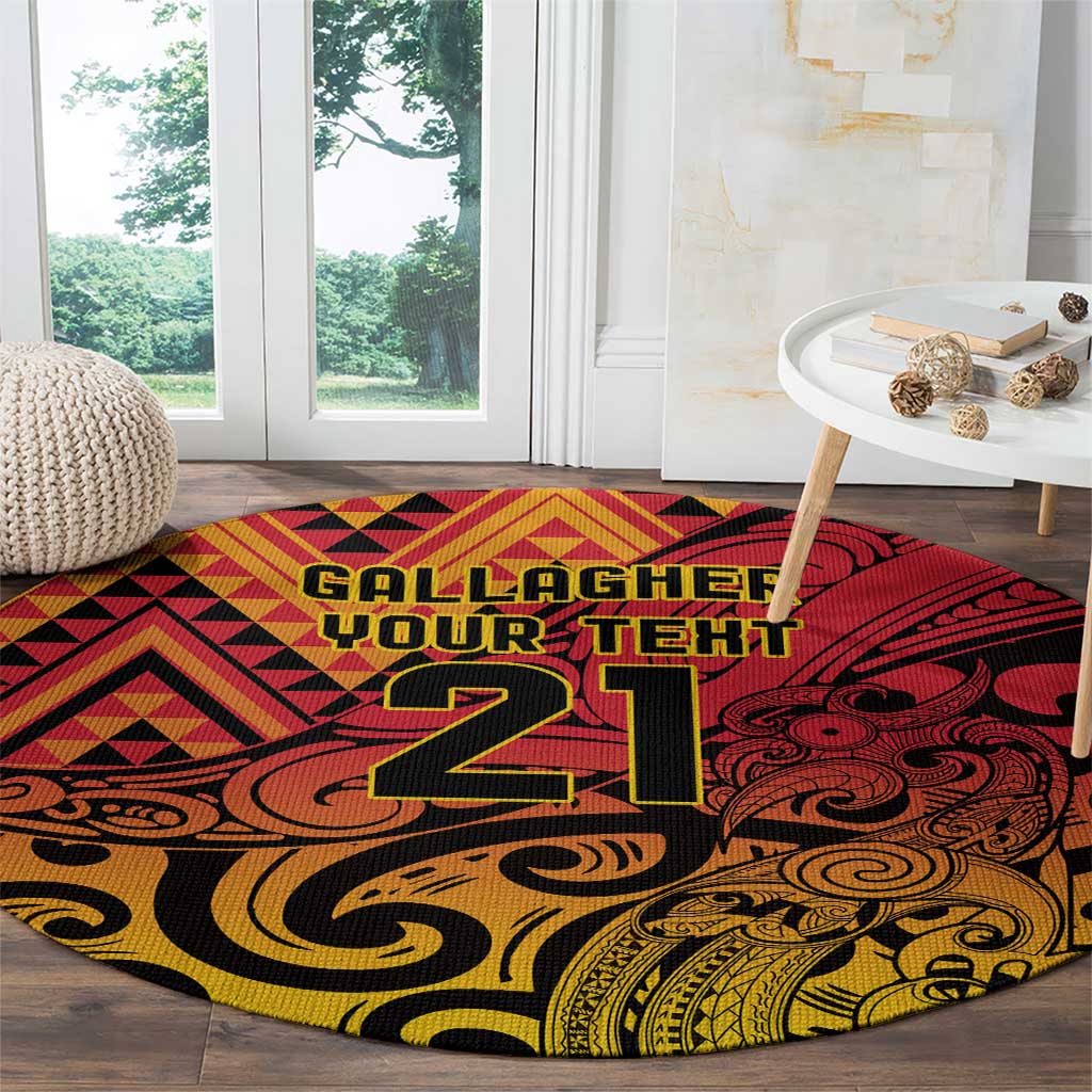 New Zealand Rangatira Custom Round Carpet Red and Gold Niho Taniwha Maori Tribal LT9 - Polynesian Pride