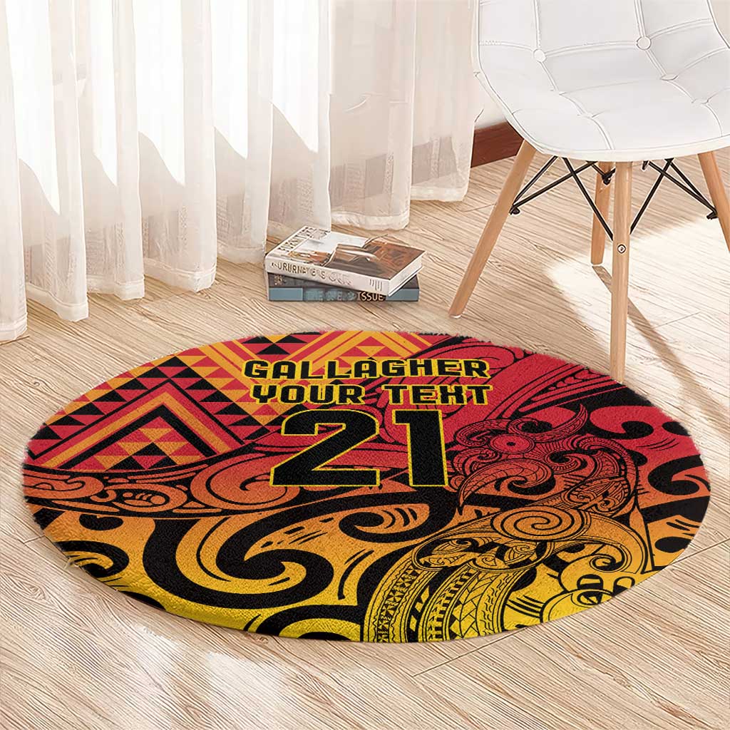 New Zealand Rangatira Custom Round Carpet Red and Gold Niho Taniwha Maori Tribal LT9 - Polynesian Pride