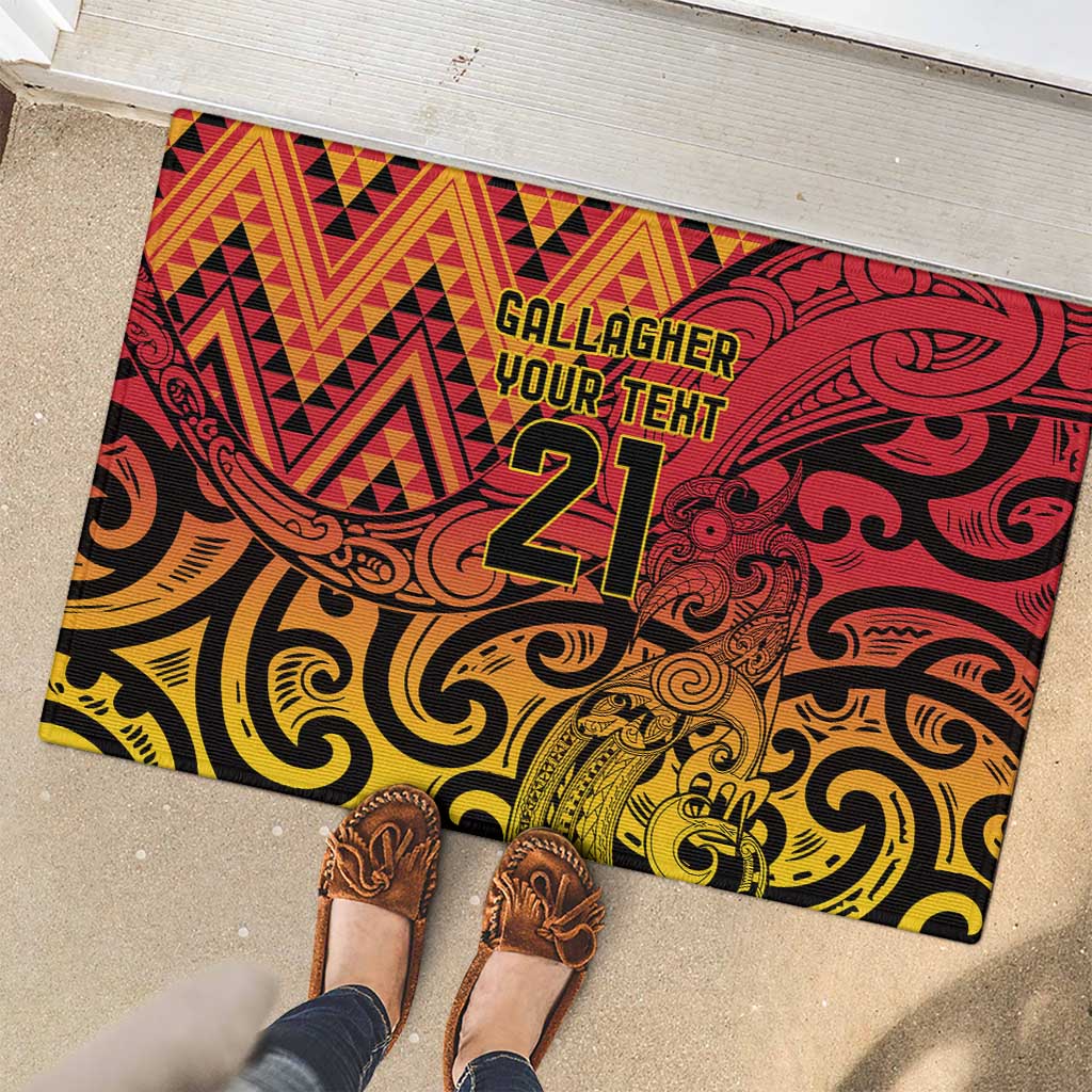 New Zealand Rangatira Custom Rubber Doormat Red and Gold Niho Taniwha Maori Tribal