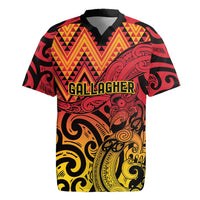 New Zealand Rangatira Custom Rugby Jersey Red and Gold Niho Taniwha Maori Tribal LT9 Gold - Polynesian Pride