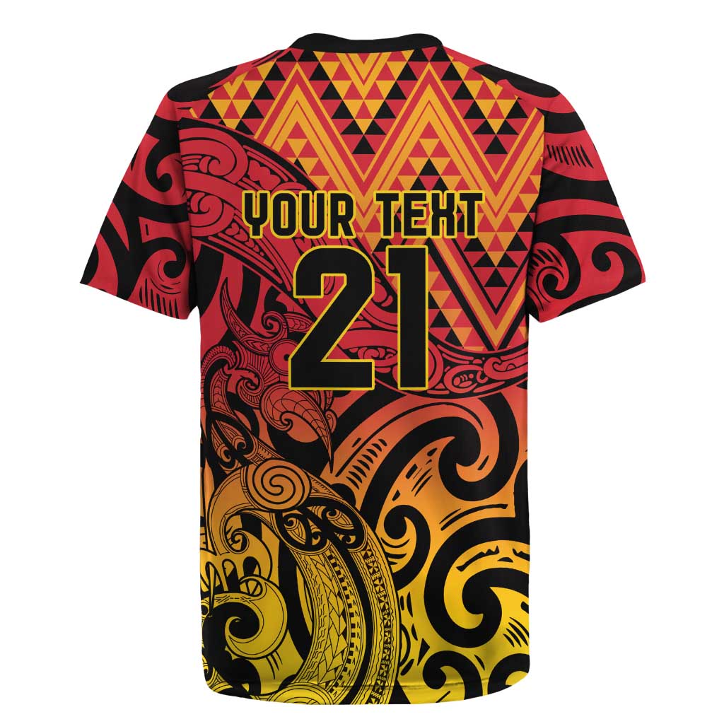 New Zealand Rangatira Custom Rugby Jersey Red and Gold Niho Taniwha Maori Tribal LT9 - Polynesian Pride