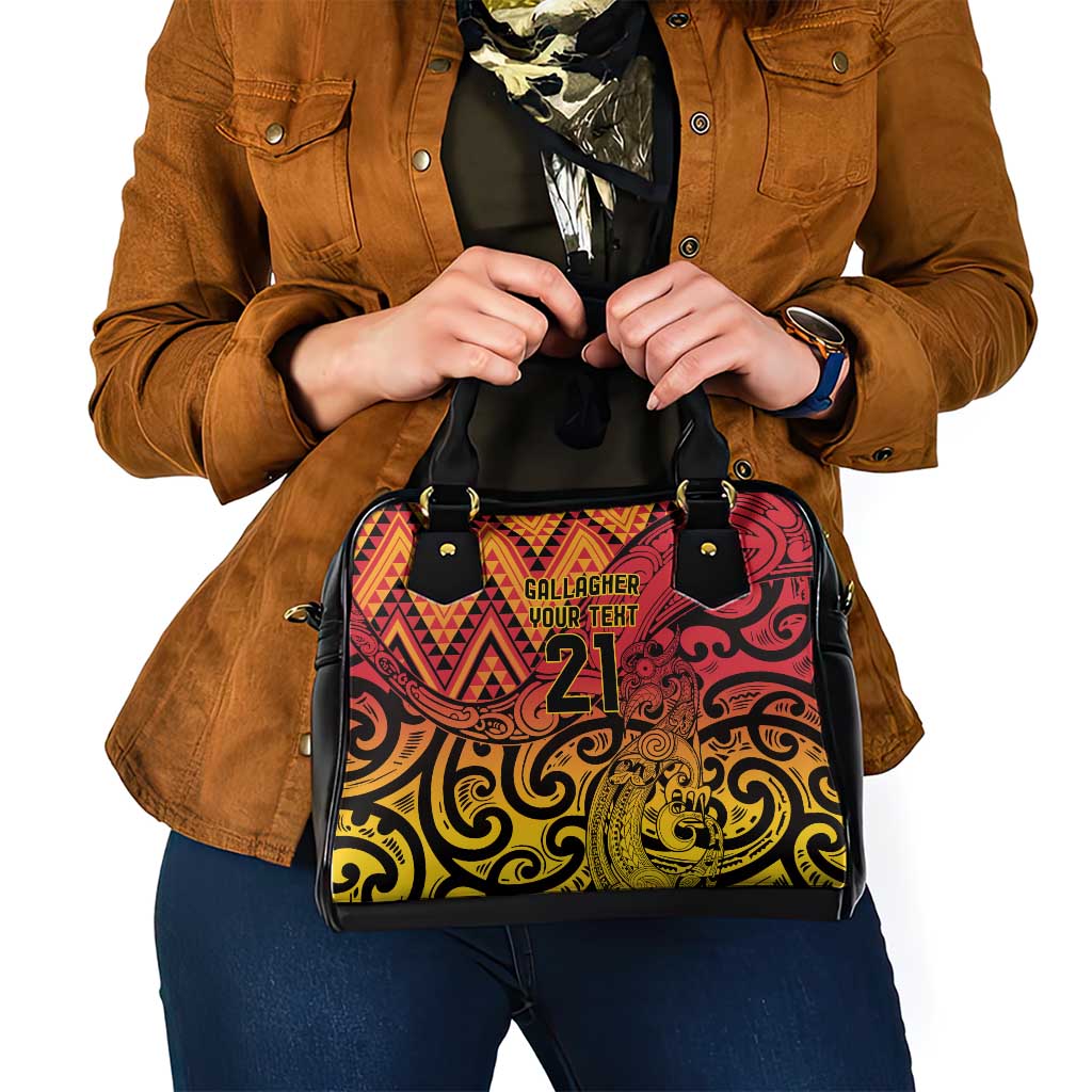 New Zealand Rangatira Custom Shoulder Handbag Red and Gold Niho Taniwha Maori Tribal
