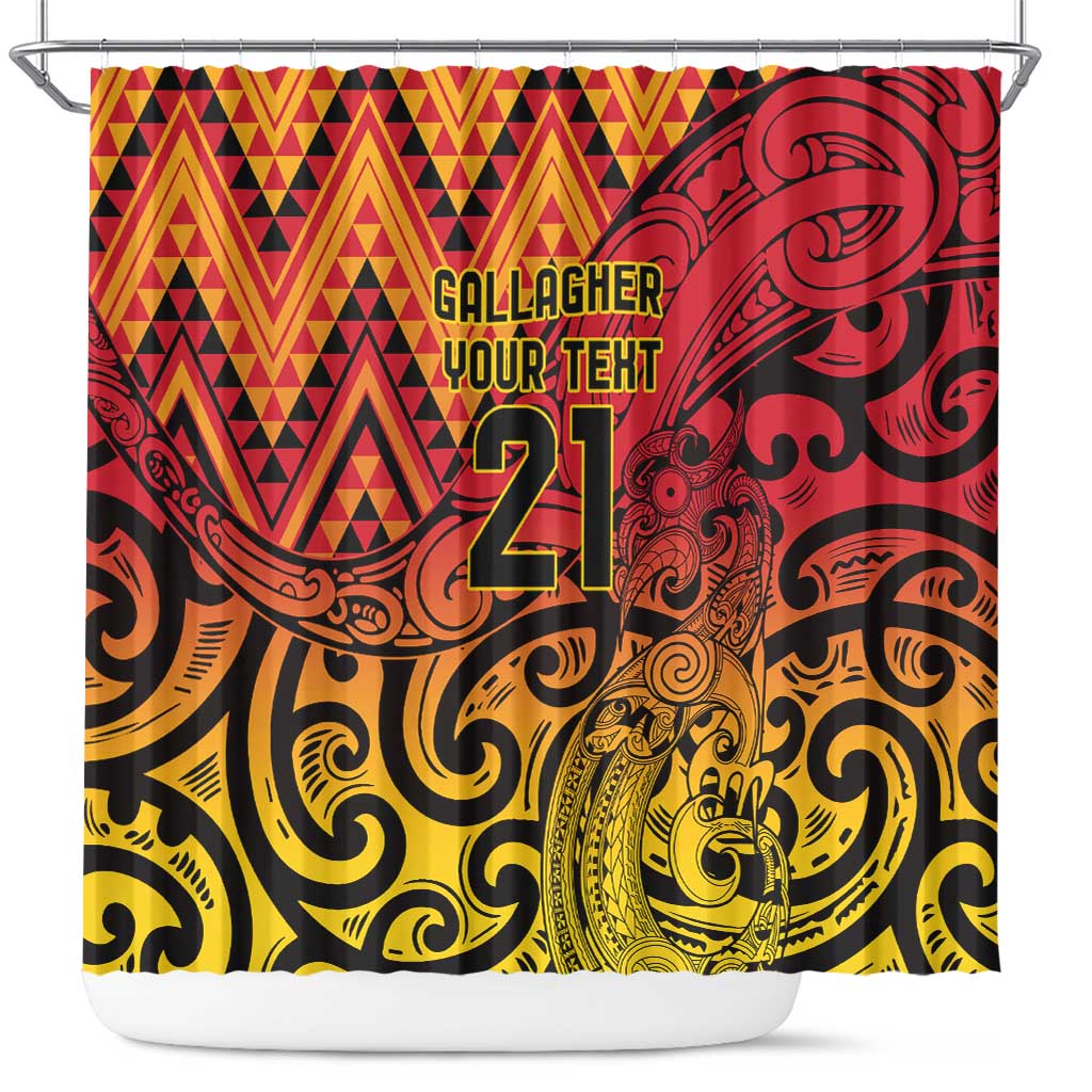 New Zealand Rangatira Custom Shower Curtain Red and Gold Niho Taniwha Maori Tribal LT9 Gold - Polynesian Pride