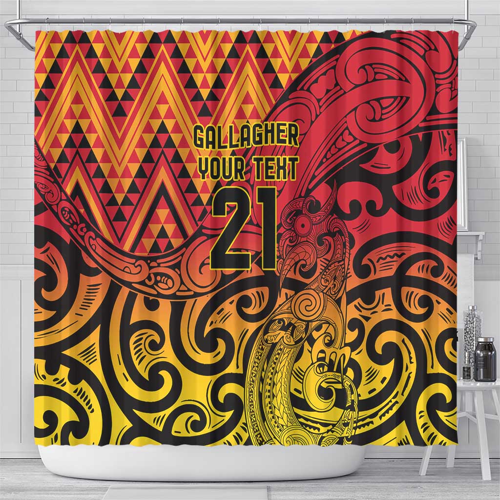 New Zealand Rangatira Custom Shower Curtain Red and Gold Niho Taniwha Maori Tribal LT9 - Polynesian Pride