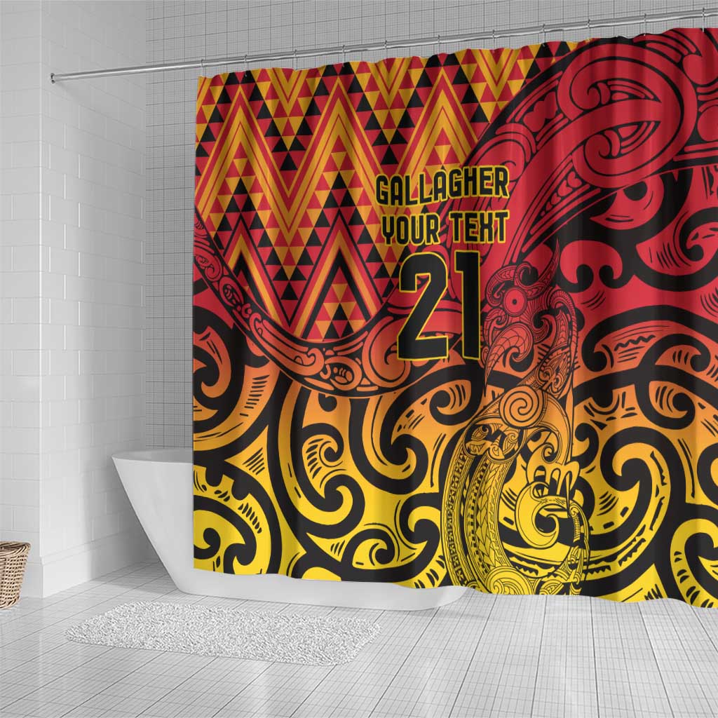 New Zealand Rangatira Custom Shower Curtain Red and Gold Niho Taniwha Maori Tribal LT9 - Polynesian Pride