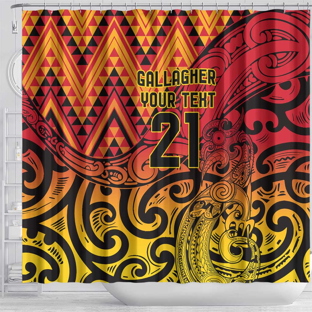 New Zealand Rangatira Custom Shower Curtain Red and Gold Niho Taniwha Maori Tribal LT9 - Polynesian Pride
